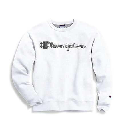 Champion Men's Powerblend Fleece Crew Logo White