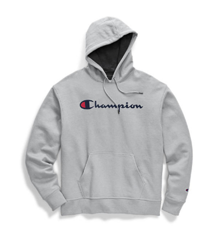 Champion Men's Powerblend Pullover Hoodie Script Logo Oxford Grey
